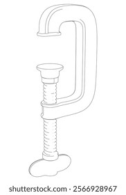 C-Clamp Line Art Vector on White Background. Precision Tool Illustration for Workshops, Metalworking, Woodworking, and Industrial Projects