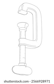 C-Clamp Line Art Vector on White Background. Precision Tool Illustration for Workshops, Metalworking, Woodworking, and Industrial Projects