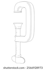 C-Clamp Line Art Vector on White Background. Precision Tool Illustration for Workshops, Metalworking, Woodworking, and Industrial Projects