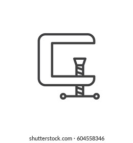 C-clamp line icon, outline vector sign, linear style pictogram isolated on white. Compress symbol, logo illustration. Editable stroke. Pixel perfect