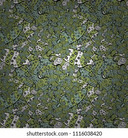 Ccolorful pattern. Seamless Flat design with abstract doodles on green, black and neutral colors background. Vector illustration.