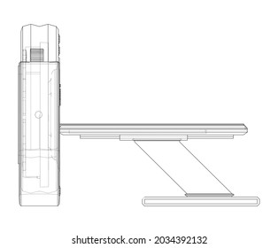 Ccomputerized tomography scanner, Magnetic Resonance Imaging machine, medical equipment. Vector rendering of 3d. Wire-frame style. Orthography