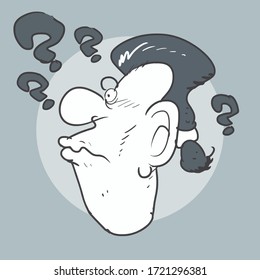verwirrter Mann, Cartoon-Stil Vektorgrafik. Hintergrund und Figur sind in getrennten Ebenen.