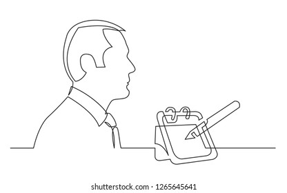 Ccontinuous Line Drawing Profile Portrait Of Businessman Thinking About Business Calendar