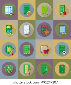 ccourt playground stadium and field for sports games flat icons vector illustration isolated on background