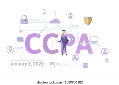 CCPA, California Consumer Privacy Act. USA Data Security, Consumer Personal Data Protection. Concept Vector Illustration. Flat Style, Horizontal.