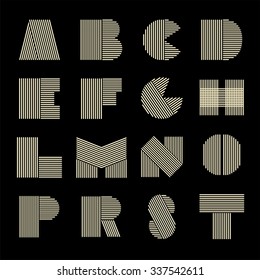 CCreative Capital letters set. Made of parallel strips. Templates for logos, emblems and monographs.