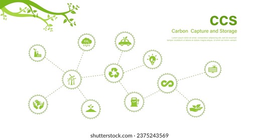CCS acronym for Carbon Capture Storage words. 
The concept Carbon capture Save energy, green energy, reduce carbon footprint, neutral carbon and net zero action.