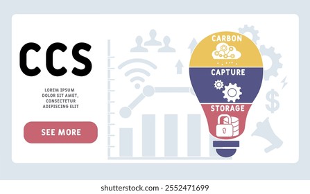 CCS - acrónimo de almacenamiento de captura de carbono. fondo de concepto de negocio. concepto de Ilustración vectorial con Palabras claves e íconos. ilustración de letras con íconos para Anuncio de Web, volante, página de destino