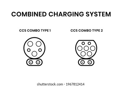 CCS electric vehicle plugs. Combined charging system for electro and hybrid car charge. Vector illustration of charging inlets for phev.
