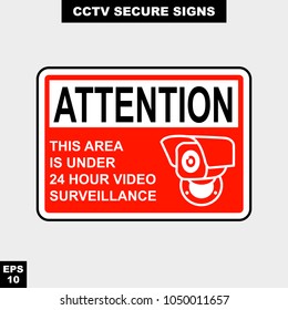 Cctv, alarm, monitored and 24 hour video camera sign in vector style version, easy to use and print