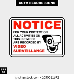 Cctv, alarm, monitored and 24 hour video camera sign in vector style version, easy to use and print