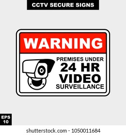 Cctv, alarm, monitored and 24 hour video camera sign in vector style version, easy to use and print