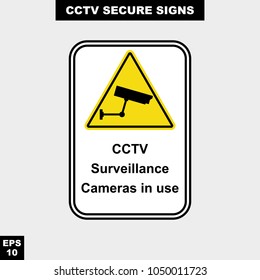 Cctv, alarm, monitored and 24 hour video camera sign in vector style version, easy to use and print