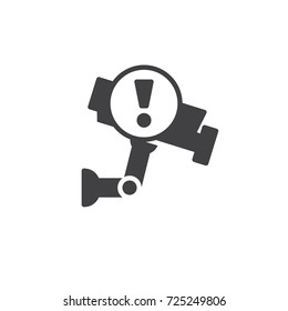 Cctv alert icon vector, filled flat sign, solid pictogram isolated on white. Surveillance camera with exclamation mark symbol, logo illustration.