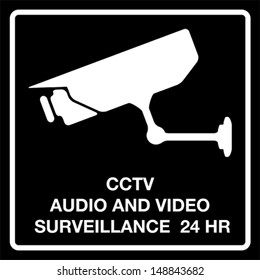 CCTV audio and video surveillance 24 hours, sign, vector