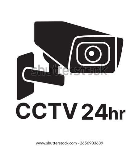 CCTV black icon on square white background. 24-hour surveillance camera icon.