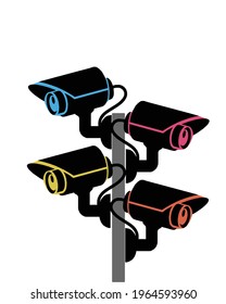 cctv black for isolated icons on white cctv in digital technology for safety Vector technology app symbol CC