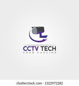 Cctv camera care icon template, creative vector logo technology, illustration element
