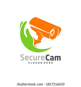 Cámara CCTV con plantilla vectorial de diseño de logotipo de cuidado, símbolo de concepto, icono