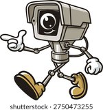 CCTV camera cartoon mascot is walking