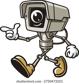 CCTV camera cartoon mascot is walking