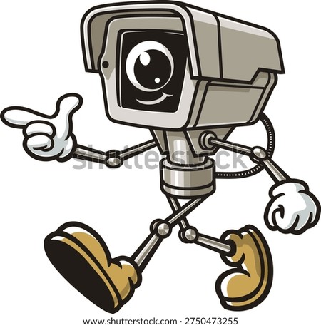 CCTV camera cartoon mascot is walking