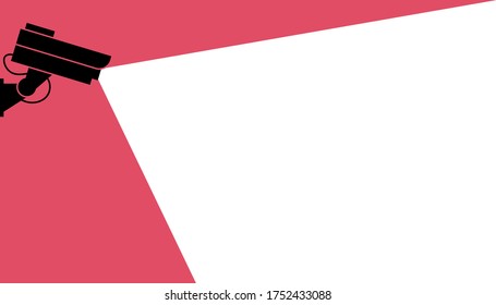 CCTV camera in a comic style. Security camera, poster with the ability to add your own text. Modern minimalistic poster with a surveillance camera. Vector illustration.