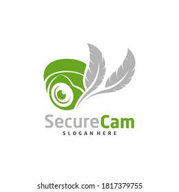 CCTV Camera with Feather Logo Design Vector Template, Concept Symbol, Icon