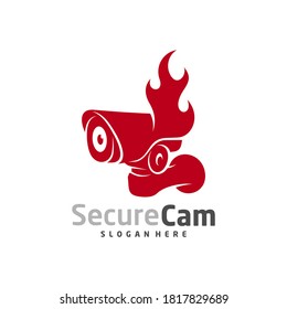 CCTV Camera with Fire icon logo design vector template, Concept Symbol