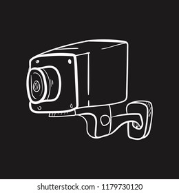 CCTV Camera, a hand drawn vector doodle flat black