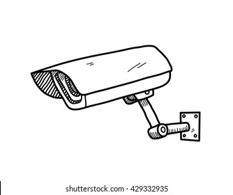 CCTV Camera, a hand drawn vector doodle illustration of a CCTV camera.