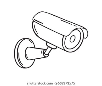 Icono de cámara CCTV dibujado a mano. Símbolo de Clipart de dibujo de esquema. Ilustración vectorial