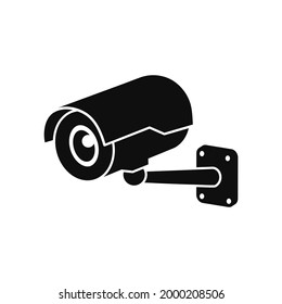 Cámara CCTV, icono aislado en fondo blanco. Símbolo negro para zona de vigilancia. Diseño isométrico simple. Ilustración vectorial.