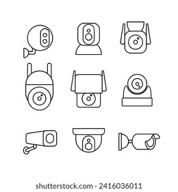 cctv camera icon line set collection design template