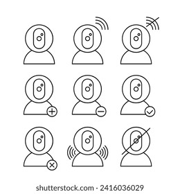 plantilla de diseño de conjunto de líneas de iconos de cámara cctv