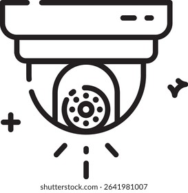 CCTV camera icon in line style, suitable for surveillance system illustrations, monitoring technology, and security applications.