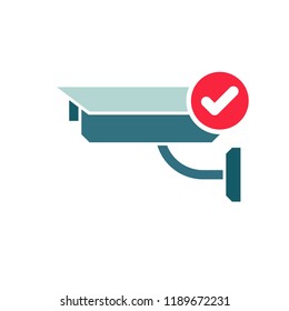 CCTV Camera icon, Security Surveillance icon with check sign. CCTV Camera icon and approved, confirm, done, tick, completed symbol. Vector