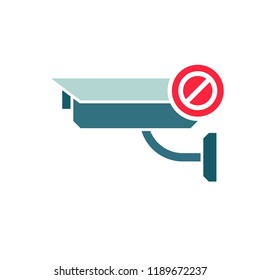 CCTV Camera icon, Security Surveillance icon with not allowed sign. CCTV Camera icon and block, forbidden, prohibit symbol. Vector