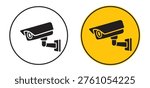 CCTV camera icon set. Security camera symbols. Surveillance and monitoring signs. Workplace safety and access control icons. For security system and signage design