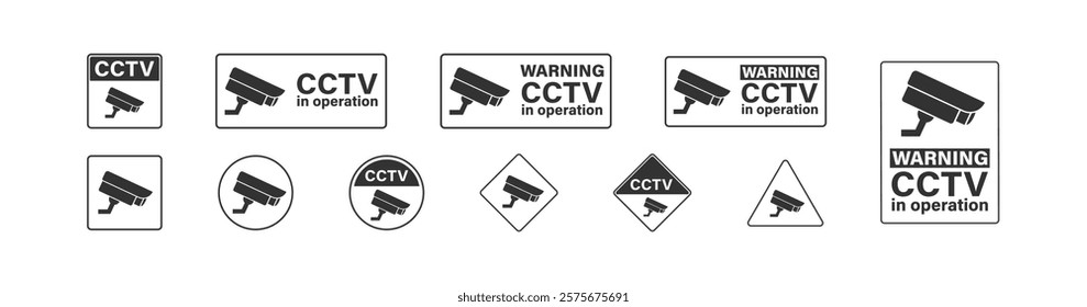 CCTV camera icon. Video set flat banners on white background. Securiti technology system isolated vector illustration