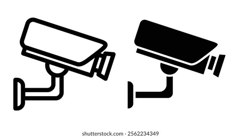 CCTV camera Icons pack in outlined and flat versions