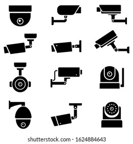 cctv camera icons set black color. 