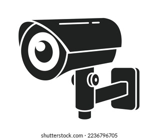 Cctv Camera Isolated Monochrome Icon on White Background. Security Electronic Device Element For Monitoring And Surveillance, Crime Prevention, Privacy Protection. Vector Illustration