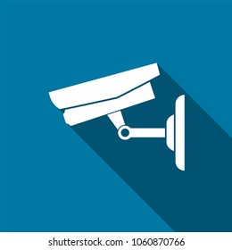Cctv camera isolated on white background with long shadow black,Simple design style.vector illustration