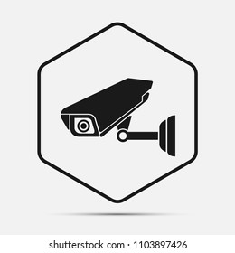 Cctv camera isolated on white background with long shadow black,Simple design style.vector illustration