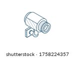 Cctv camera isometric icon. 3d vector illustration. Isolated line art technical drawing. Editable stroke