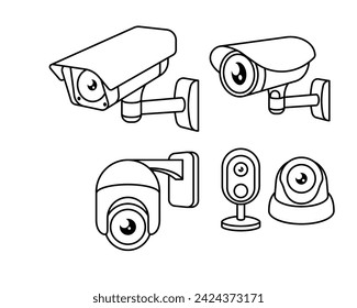 CCTV camera line icon isolated on white background