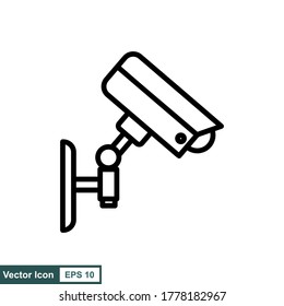 Icono de la línea de la cámara CCTV, símbolo del vector de contorno, pictograma de estilo lineal aislado en blanco. Símbolo de vigilancia de vídeo, ilustración del logotipo. Trazo editable
