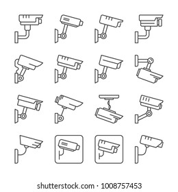 CCTV camera linear icons set. Vector surveillance camera concept elements collection in thin line style